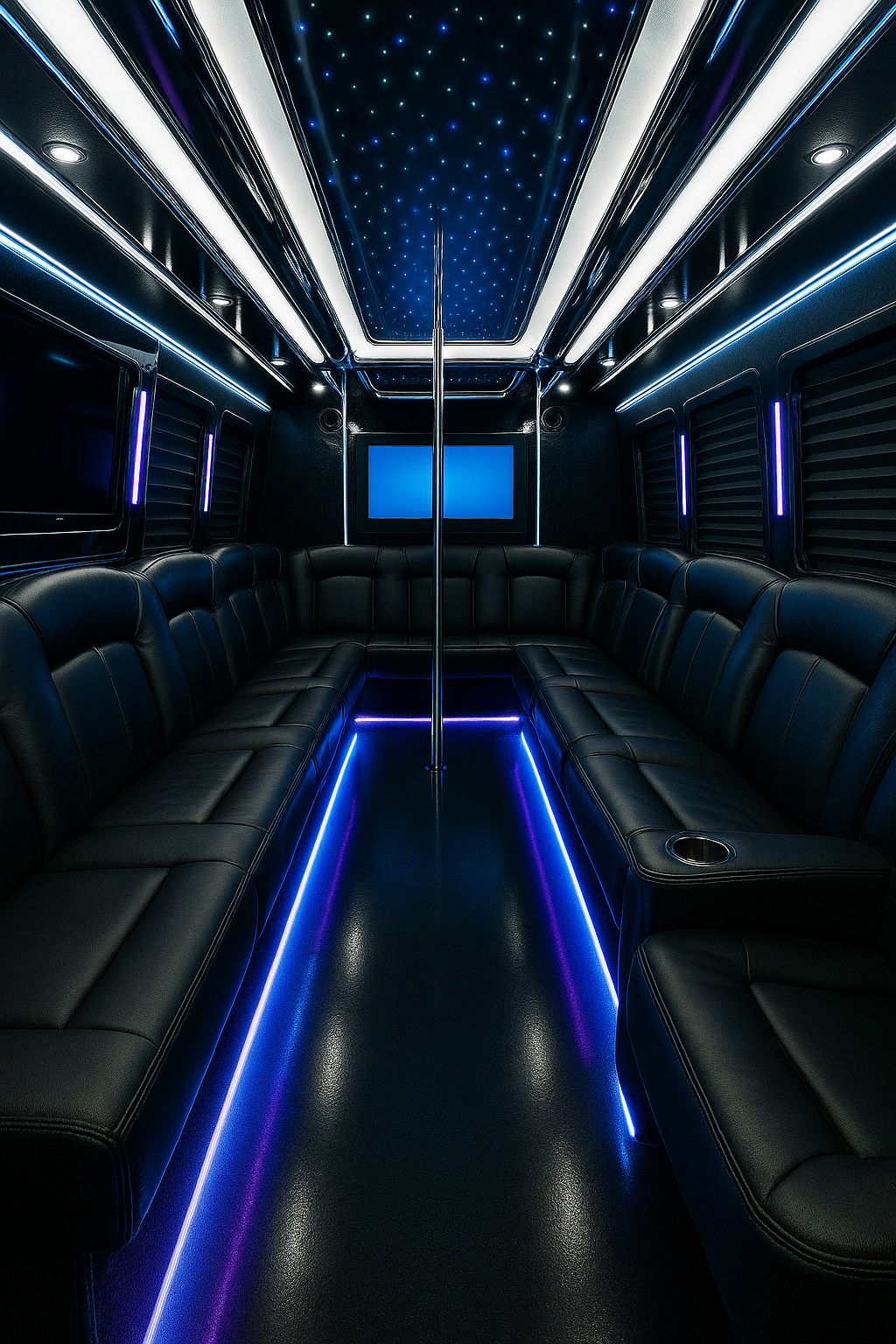 26 Passenger Party Bus interior - LED lights and premium sound